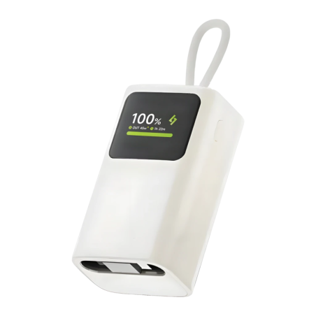 Sharge HyperTower E3 Blanc avec câble rétractable intégré 10000mAh 45W USB-C Power Bank