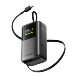 Sharge E3 HyperTower Noir avec câble rétractable intégré 10000mAh 45W USB-C Power Bank