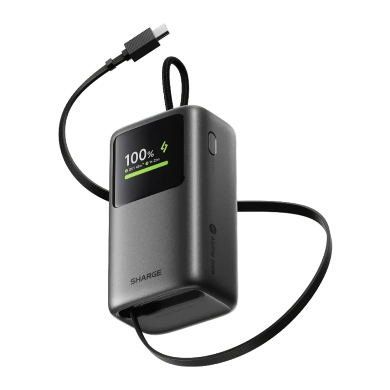 Sharge E3 HyperTower Noir avec câble rétractable intégré 10000mAh 45W USB-C Power Bank