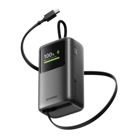 Sharge E3 HyperTower Noir avec câble rétractable intégré 10000mAh 45W USB-C Power Bank