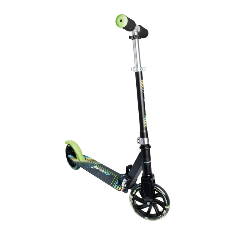 Trottinette Muuwmi Aluminium Scooter Neon 180mm avec roues lumineuses Vert néon/Noir
