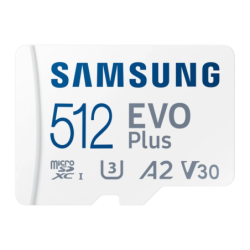 Samsung EVO Plus 512GB Blanc 160MB/s V30 U3 A2 Carte microSD