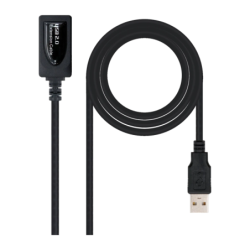 Câble Nanocable USB 2.0 Rallonge avec Amplificateur Type A Mâle/Femelle 5m Noir