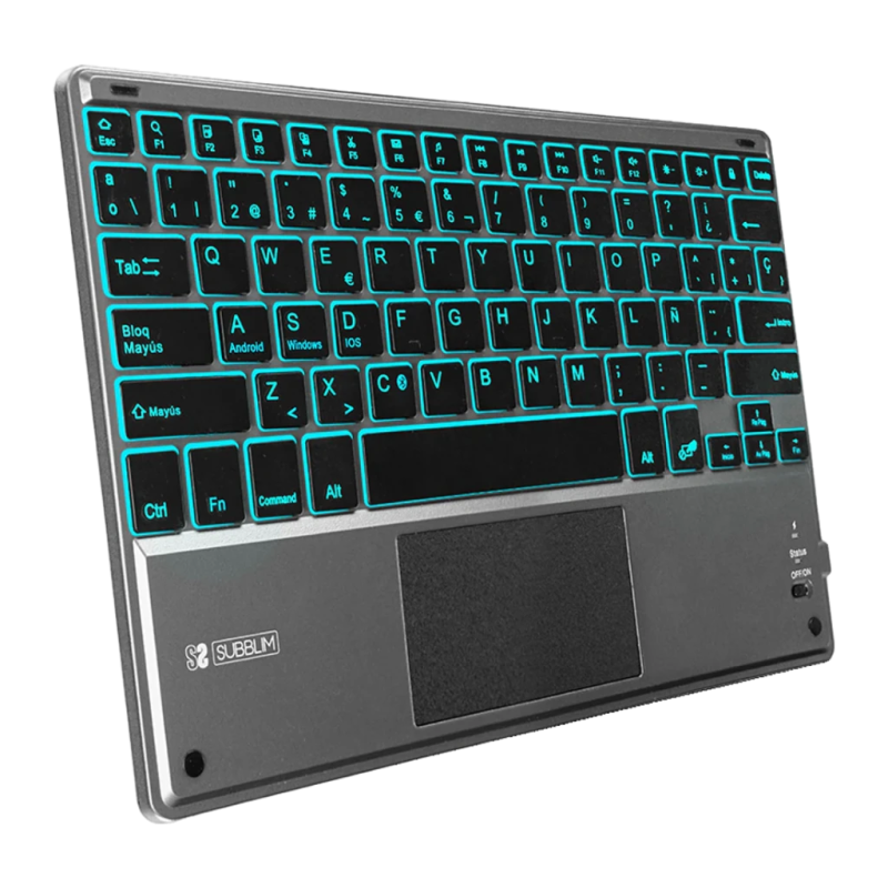 SUBBLIM Smart Backlit avec Touchpad Gris rétroéclairé sans fil Clavier bluetooth