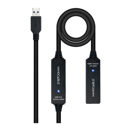 Câble Nanocable USB 3.0 Rallonge avec Amplificateur A/M-A/F 15 m Noir