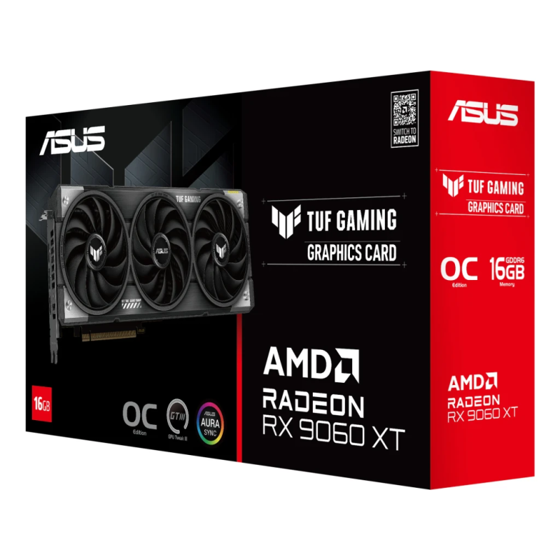 ASUS TUF Gaming Radeon RX 9060 XT OC 16GB GDDR6 Noir 3 ventilateurs HDMI 2.1 2 DisplayPort Carte graphique