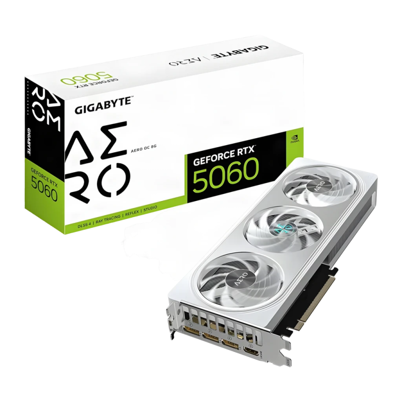 Gigabyte GeForce RTX 5060 AERO OC 8G 8GB GDDR7 Blanc 3 ventilateurs HDMI 2.1 3 DisplayPort Carte graphique