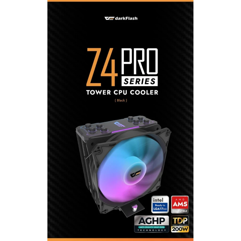Darkflash Z4 Pro Mist 120mm ARGB 200W TDP Noir 24dB Ventirad CPU