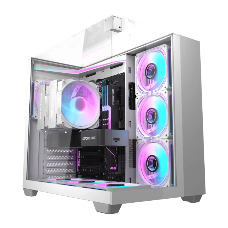 Darkflash TH285 Verre Trempé ATX/M-ATX/ITX Blanc Midi Tower 4 ventilateurs Boîtier PC