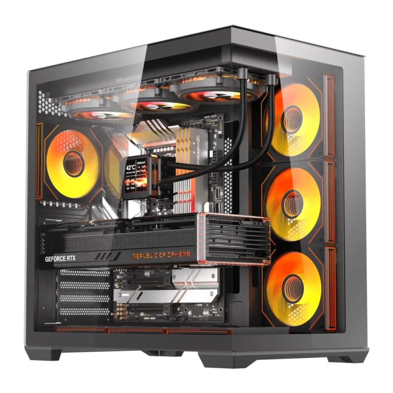 Darkflash C280 Verre Trempé E-ATX 7 Ventilateurs 120mm ARGB Noir Midi Tower Boîtier PC