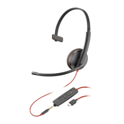 Poly Blackwire C3215 Monaural Réduction de bruit Noir Arceau avec micro Casque