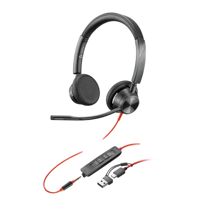 Poly Blackwire 3325 Stereo Jack 3,5 mm USB-C Réduction de bruit Noir Arceau avec micro Casque