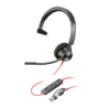 Poly Blackwire 3310 Microsoft Teams Mono USB-C Câble Noir Arceau avec micro Casque + Adaptateur USB-A