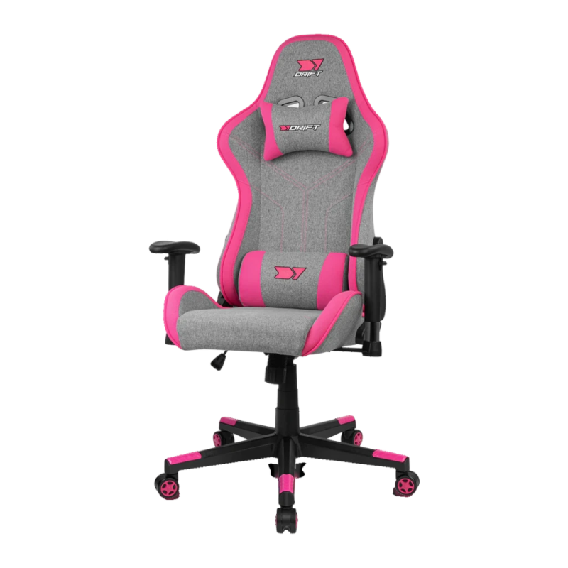 Drift DR90 Pro Gris/Rose Tissu 2D 150kg appui-tête Chaise gaming