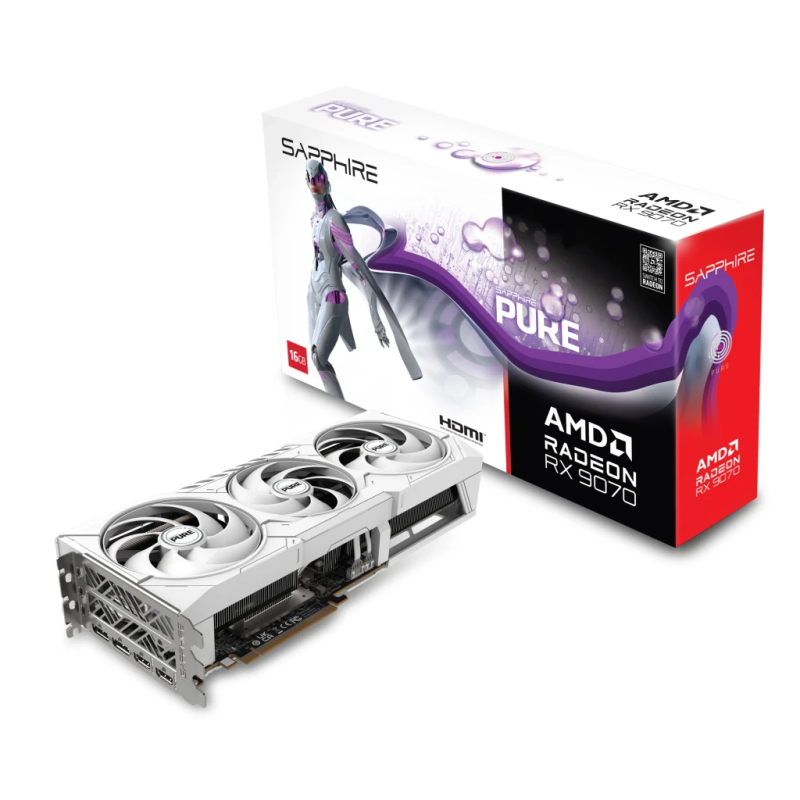 Sapphire PURE Radeon RX 9070 16GB GDDR6 OC Blanc 3 ventilateurs 2 DisplayPort Carte graphique
