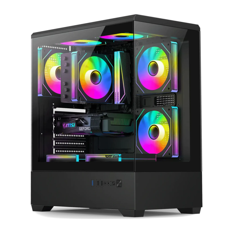 Darkflash C365 Verre Trempé 270° ATX/M-ATX/ITX Noir 5 ventilateurs Boîtier PC