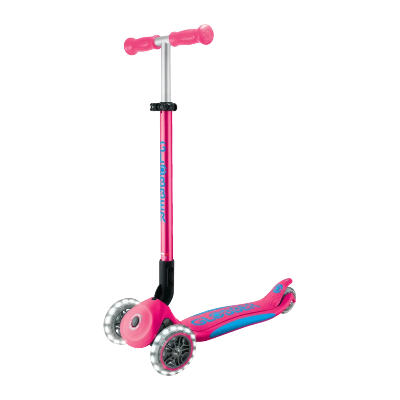 Trottinette enfant Globber Primo Foldable Plus Lights Pliable 3 roues Lumières 3-9 ans Rose 50kg