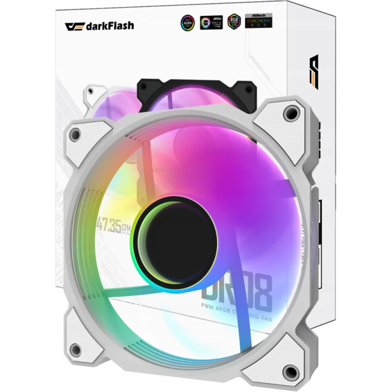 Darkflash DR08 PWM ARGB 120mm 59,1 CFM 30 dBA Blanc Ventilateur de boîtier