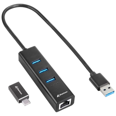 Sharkoon USB 3.2 Alluminium + RJ45 et USB Type C Noir Hub