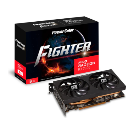 PowerColor Fighter Radeon 8GB GDDR6 Noir RX 7600 PCIe 4.0 2 ventilateurs HDMI 2.1 3 DisplayPort Carte graphique
