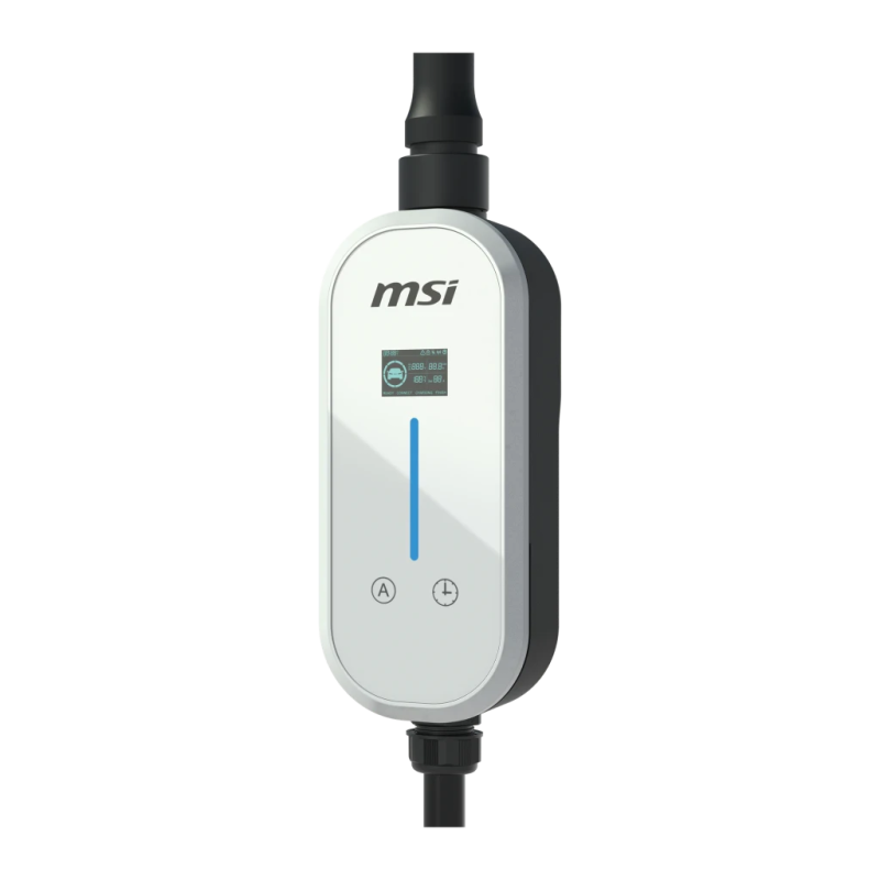 Chargeur de voiture électrique MSI EVSE EZgo Blanc 11kW Triphasé 5m Câble 16A écran LCD IP66