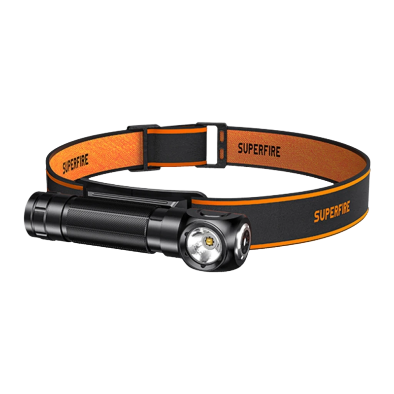 Superfire TH04 2 en 1 Noir USB-C 600 lumens 127m 2000mAh IP44 Lampe frontale rechargeable
