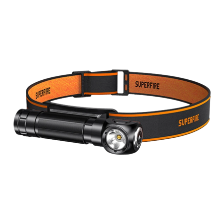 Superfire TH04 2 en 1 Noir USB-C 600 lumens 127m 2000mAh IP44 Lampe frontale rechargeable