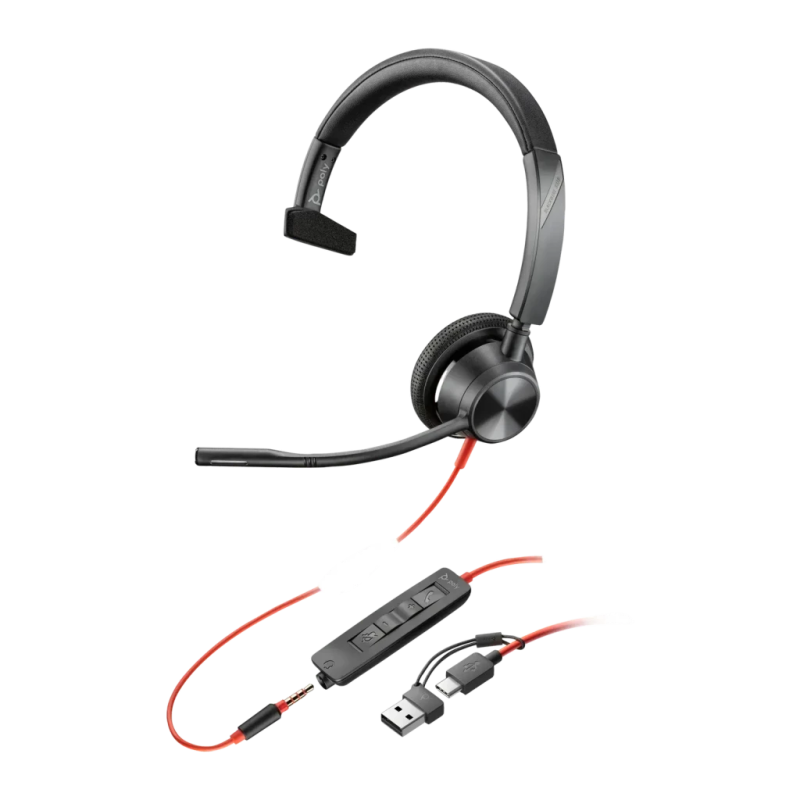 Poly Blackwire 3315 Monaural Jack 3,5 mm USB-C Noir Arceau avec micro Casque