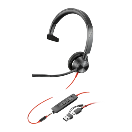 Poly Blackwire 3315 Monaural Jack 3,5 mm USB-C Noir Arceau avec micro Casque