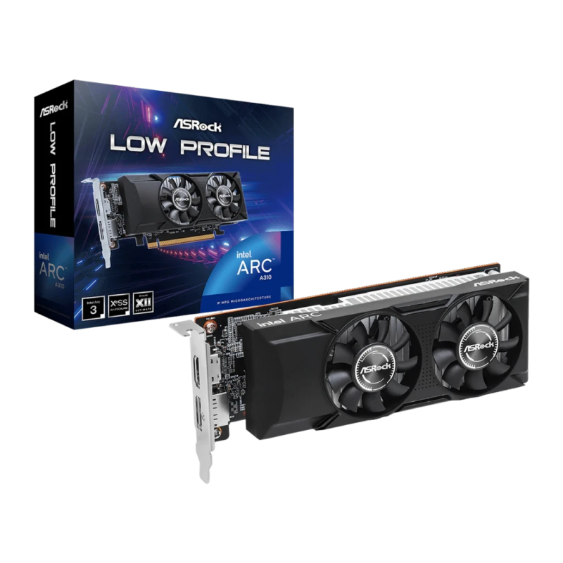 ASRock Arc A310 Low Profile 4GB GDDR6 Noir 2 ventilateurs HDMI 2.0 1 DisplayPort Carte graphique