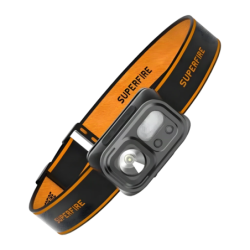 Superfire Noir USB-C 350 lumens 120 m HL23-S 2000mAh IP44 Lampe frontale rechargeable