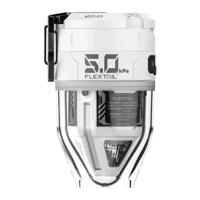 Pompe Portable Flextail Max Pump 3 Blanc USB-C Rechargeable 300lm 6 embouts