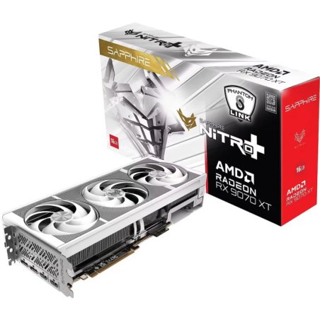 Sapphire NITRO+ Radeon RX 9070 XT OC Gaming 16GB GDDR6 Blanc 3 ventilateurs HDMI 2.1 2 DisplayPort Carte graphique