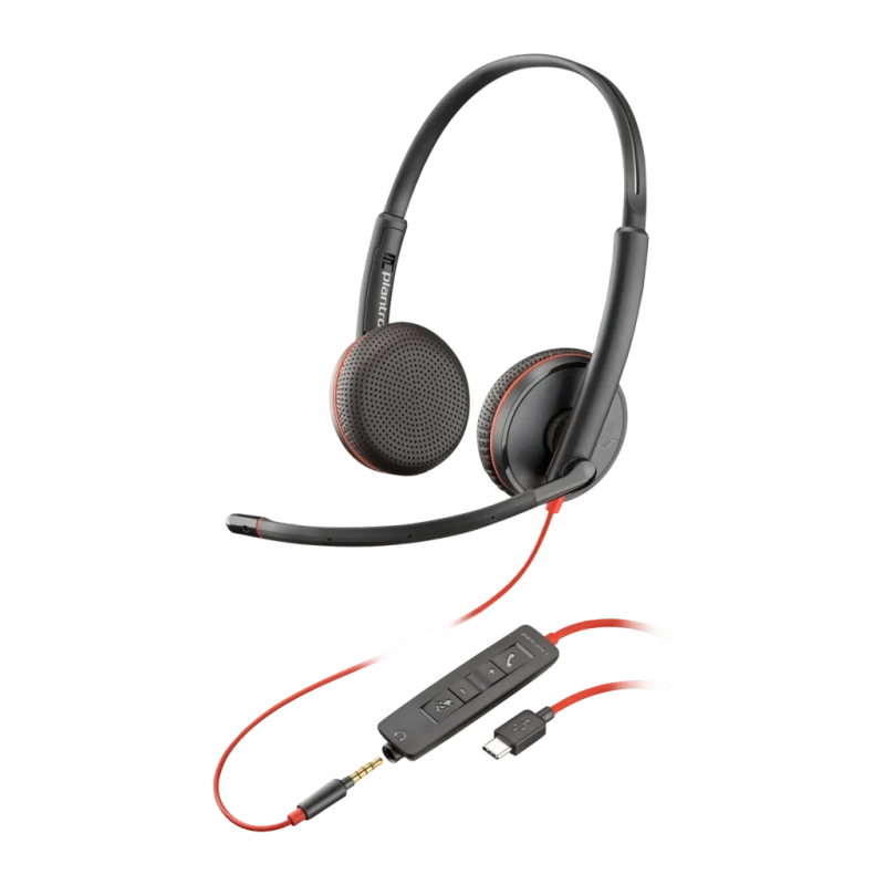 Poly Blackwire C3225 Stereo USB-C Réduction de bruit Noir Arceau avec micro Casque