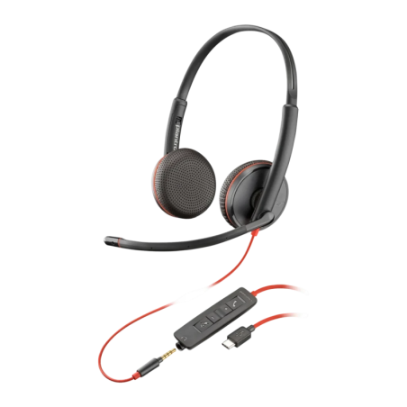 Poly Blackwire C3225 Stereo USB-C Réduction de bruit Noir Arceau avec micro Casque