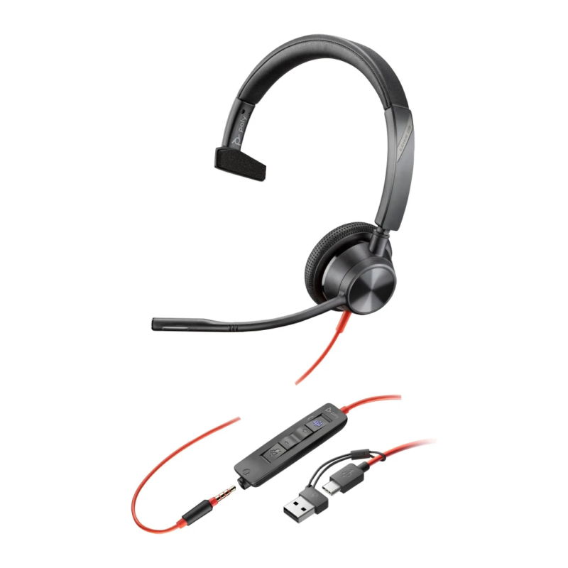 Poly Blackwire 3315 Monaural USB-C Réduction de bruit Noir Arceau avec micro Casque