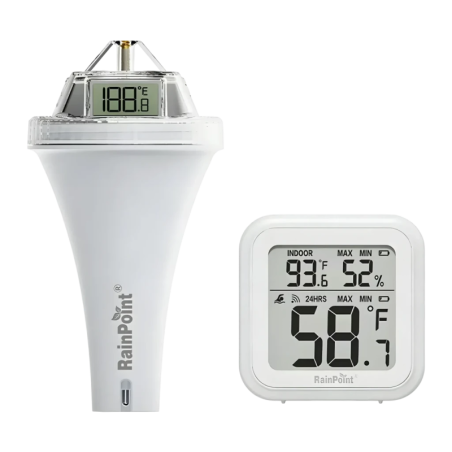 Rainpoint Sans fil Blanc avec Récepteur 100m portée Thermomètre de piscine