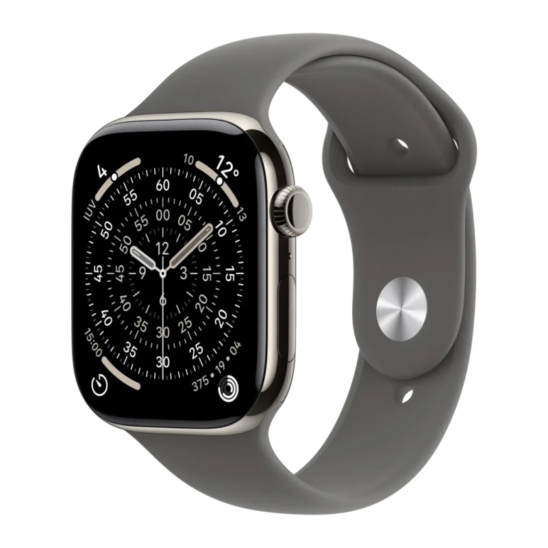 Apple Watch Series 11 GPS + Cellular 46mm Titane Naturel Bracelet Sport Gris Pierre S/M
