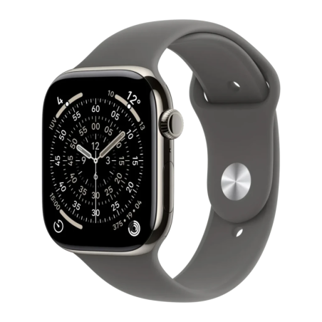 Apple Watch Series 11 GPS + Cellular 46mm Titane Naturel Bracelet Sport Gris Pierre S/M