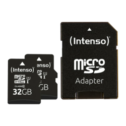 Intenso Premium Pack 2 32GB Noir 90MB/s U1 Carte microSDHC + Adaptateur SD