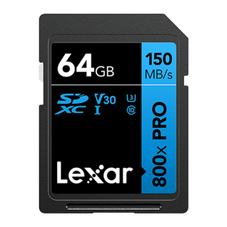 Lexar Professional 800x Pro 64GB Noir 150MB/s U3 V30 UHS-I Carte mémoire SDXC