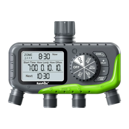 Programmateur d'arrosage RainPoint IP65 4 zones indépendantes 4 piles AA ITV447
