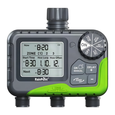 Programmateur d'arrosage RainPoint 3 Zones 4× piles AA ITV305