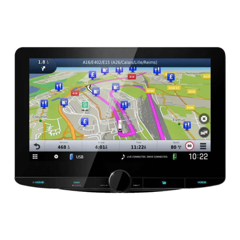 Autoradio avec navigation Kenwood Noir CarPlay Android Auto 10,1 pouces Tactile DNR992RVS