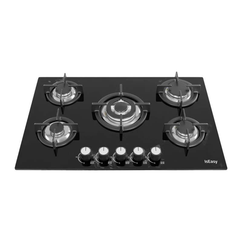 Table de cuisson gaz Iseasy 5 feux encastrable verre Noir MGBG-775