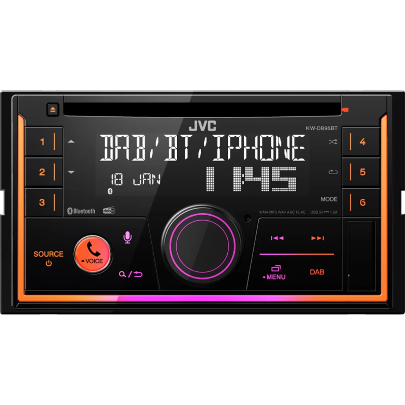 JVC Noir 2 DIN Bluetooth 4,2 KW-DB95BT Autoradio