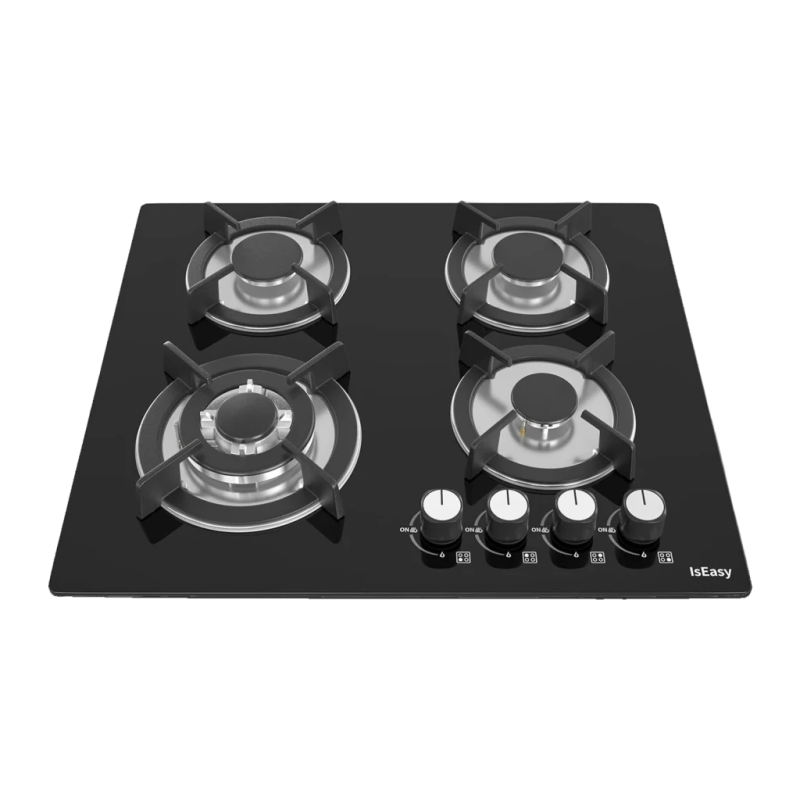 Table de cuisson gaz Iseasy 7800W 4 feux Noir MGBG-604B