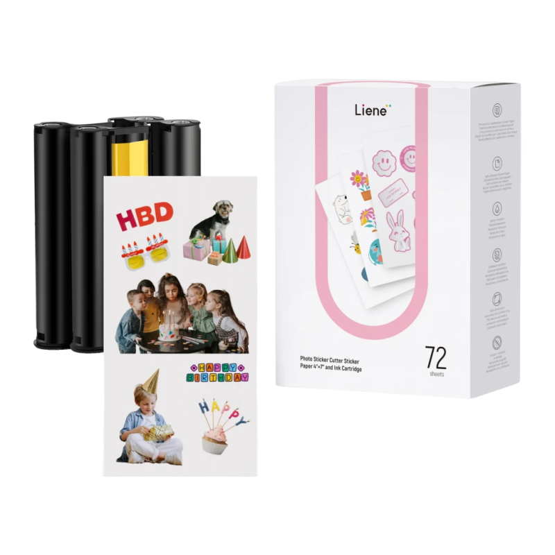 Liene PixCut Papier Adhésif 4x7 pouces 72 Feuilles + 2 Cartouches