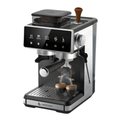 Amzchef 1,8L Avec Moulin Intégré 20Bar Argent CE-CM5560-SV 1400W buse vapeur Machine à Expresso