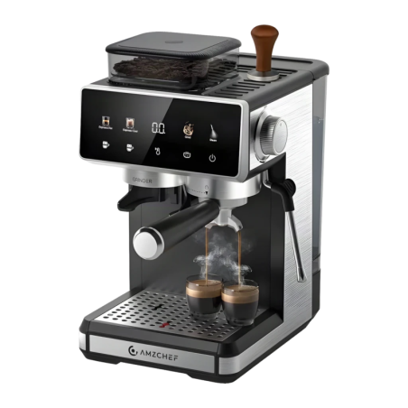 Amzchef 1,8L Avec Moulin Intégré 20Bar Argent CE-CM5560-SV 1400W buse vapeur Machine à Expresso
